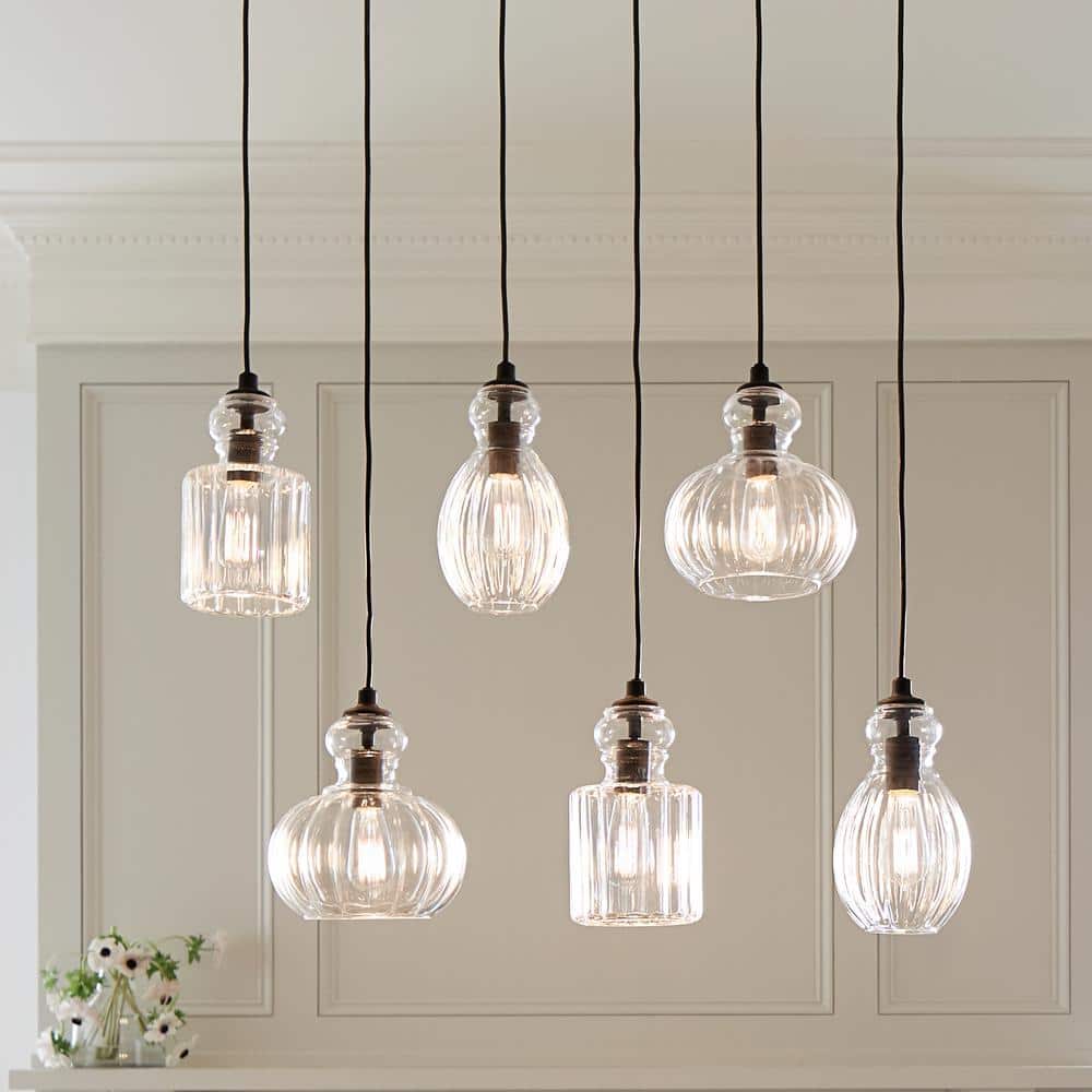 Distressed Bronze 35.5'' Wide Ceiling Chandelier with Clear Glass Shades