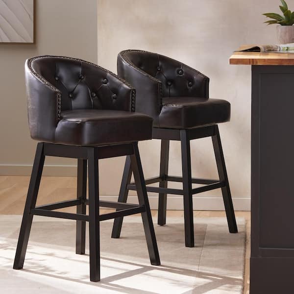 Ogden 41.5 in. Brown Swivel Cushioned Bar stool (Set of 2)