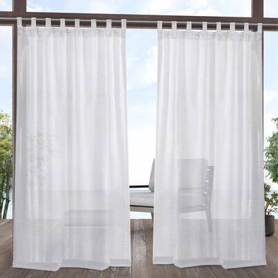 Miami Winter White Textured 54 in. W x 120 in. L Velcro Tab Top, Semi-Sheer Indoor/Outdoor Curtain Panel (Set of 2)