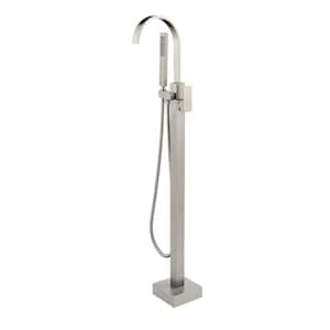 Single Handle Claw Foot Tub Faucet Freestanding Floor Mount Bathtub Filler Faucet with Hand Shower in Brushed Nickel
