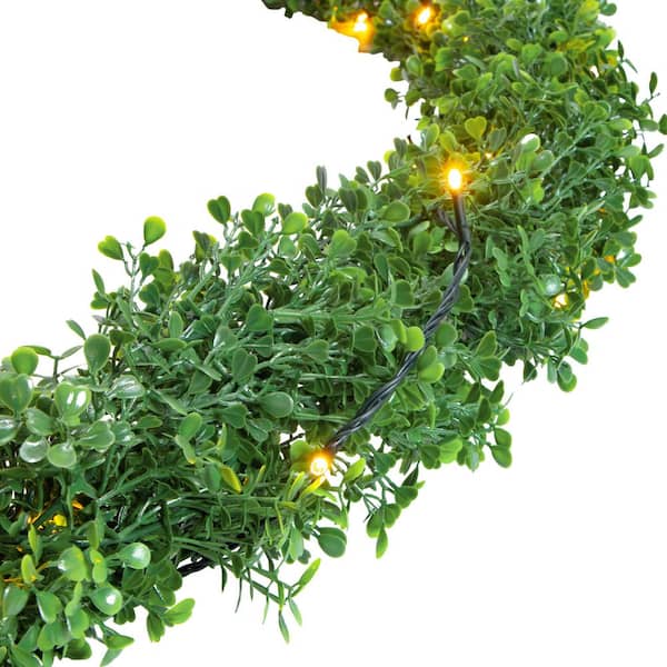 CREATIVE SURFACES Boxwood 6.56 ft. Artificial Garland with Lights (2-Pack)