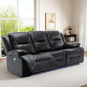 82.2 in. W Square Arm Faux Leather 3 Seater Home Theater Manual Rectangle Reclining Sofa in. Black with Cup Holders