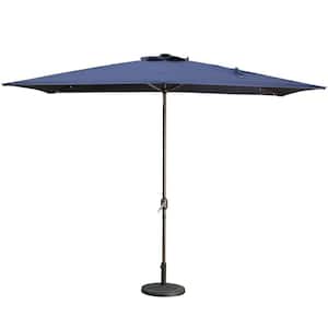 10 ft. Aluminum Rectanglar Market LED Patio Umbrella in Navy Blue