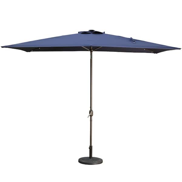 CASAINC 10 ft. Aluminum Rectanglar Market LED Patio Umbrella in Navy Blue