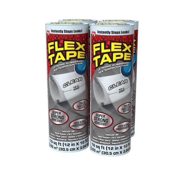 FLEX SEAL FAMILY OF PRODUCTS Flex Tape Clear 12 in. x 10 ft. Strong Rubberized Waterproof Tape (4-Pack)