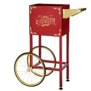 8 oz. Popcorn Machine Red Popcorn Cart Matinee Replacement Stand with Shelf, Push Handle and Bicycle-Style Wheels