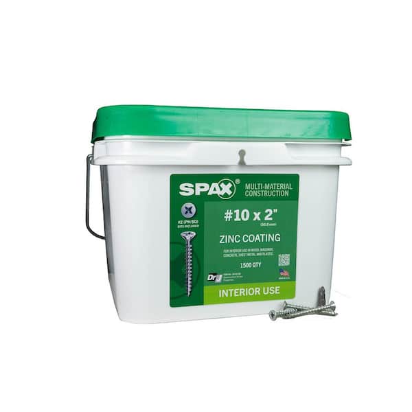SPAX #10 x 2 in. Interior Flat Head Wood Screws Construction Phillips Square Unidrive (1500 Each) Bulk Pail Bit Included