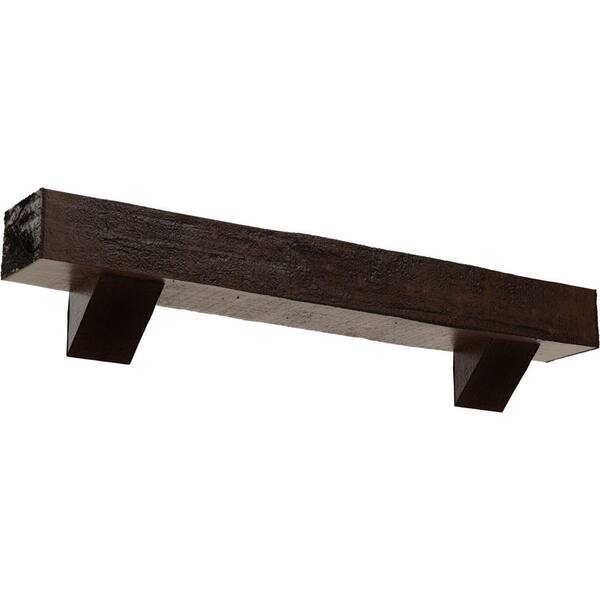 Ekena Millwork 4 in. x 4 in. x 4 ft. Rough Cedar Faux Wood Fireplace Mantel Kit, Breckinridge Corbels, Premium Aged