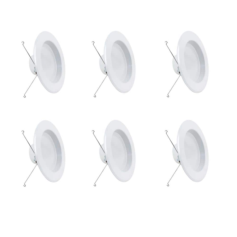5/6 in. 925 Lumens Selectable 5CCT Dimmable Integrated LED Retrofit Recessed Light Baffle Trim, White 6-Pack