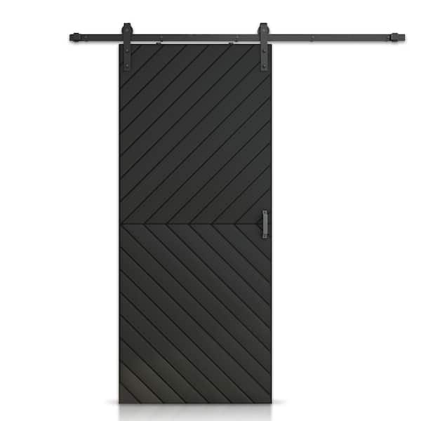 CALHOME 36 in. x 84 in. Pre Assembled Black Painted Hollow MDF Sliding Barn Door with Hardware Kit and Door Handle