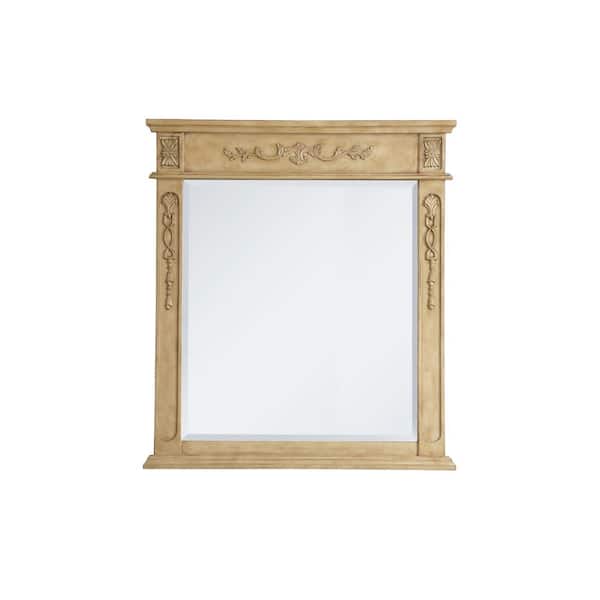 Unbranded Timeless Home 32 in. W x 36 in. H x Traditional Wood Framed Rectangle Antique Beige Mirror