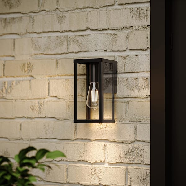 Ryle 10 In. Matte Black 1-Light Hardwired Small Wall Lantern with Clear Glass Panels