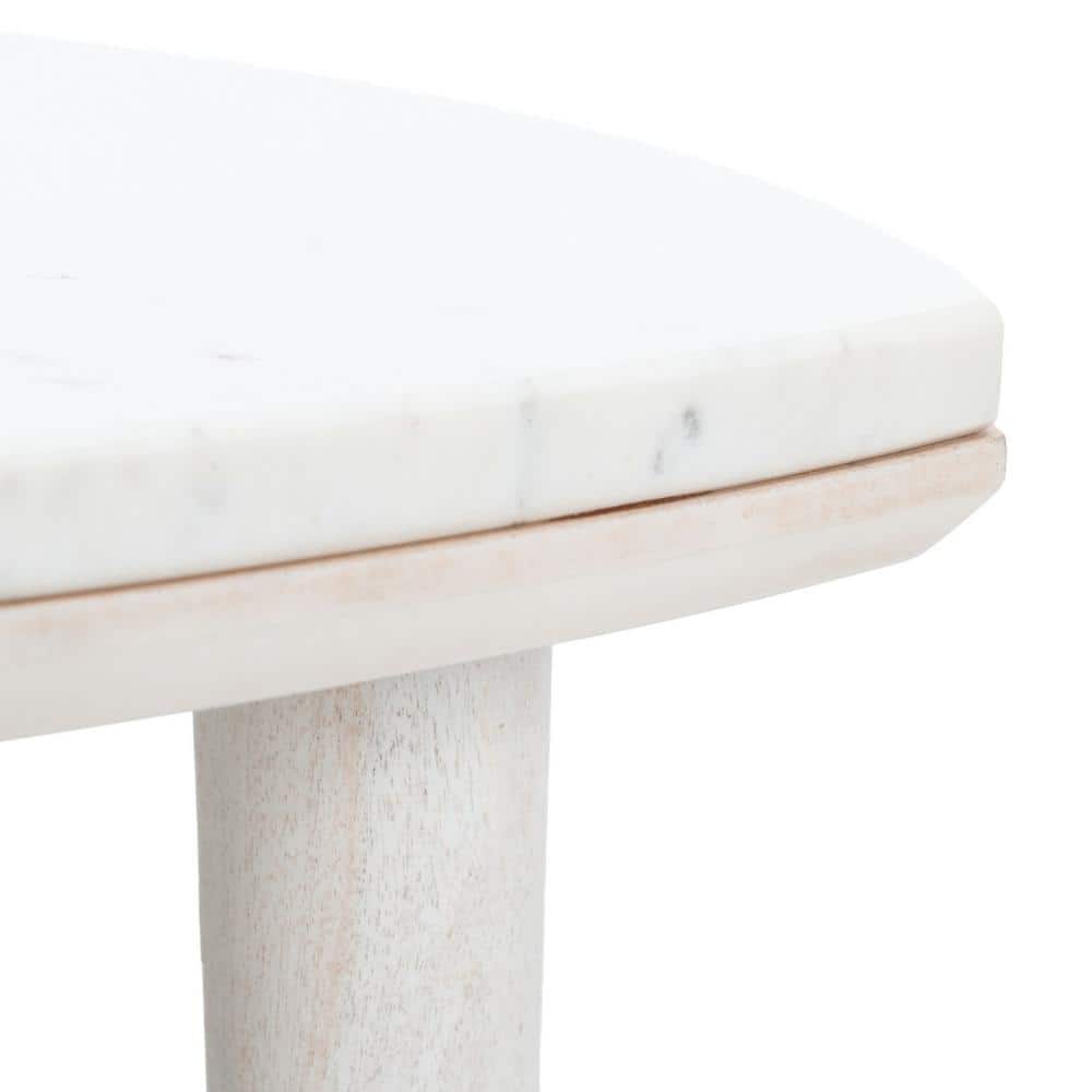 Elegant Round 21" Wood & Stone Side Table in White Wash
