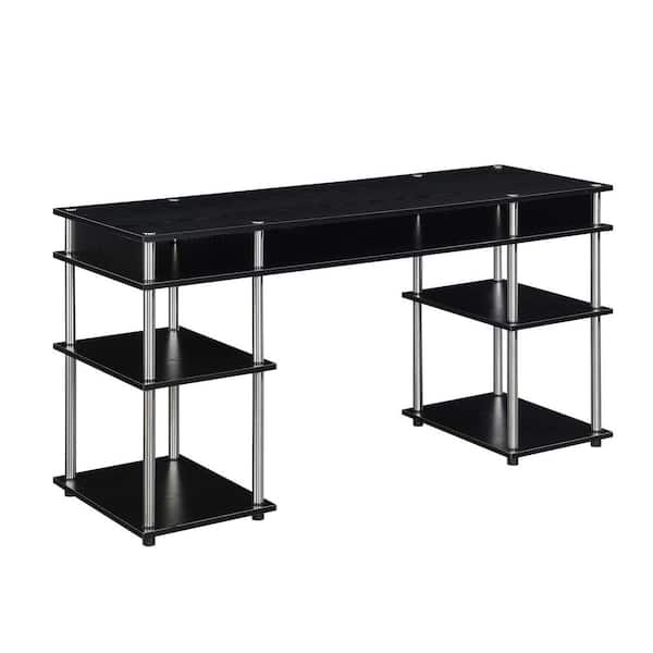 Convenience Concepts Designs2Go 59 in. Rectangle Black Particle Board Writing Desk with Shelves and Tool Assembly