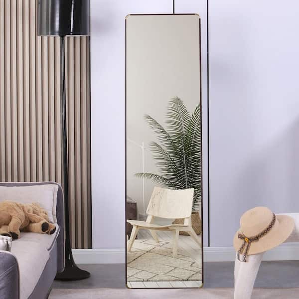 17 in. W x 60 in. H Rectangular Aluminum Alloy Framed Full-Length Standing Bathroom Vanity Mirror in Walnut
