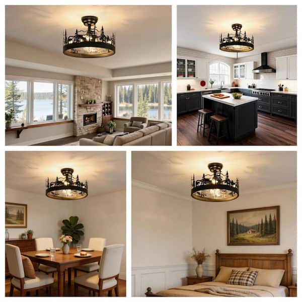17.7 in. Farmhouse Black Downrod Mount Standard Outdoor Ceiling Fan with Light and Remote Included
