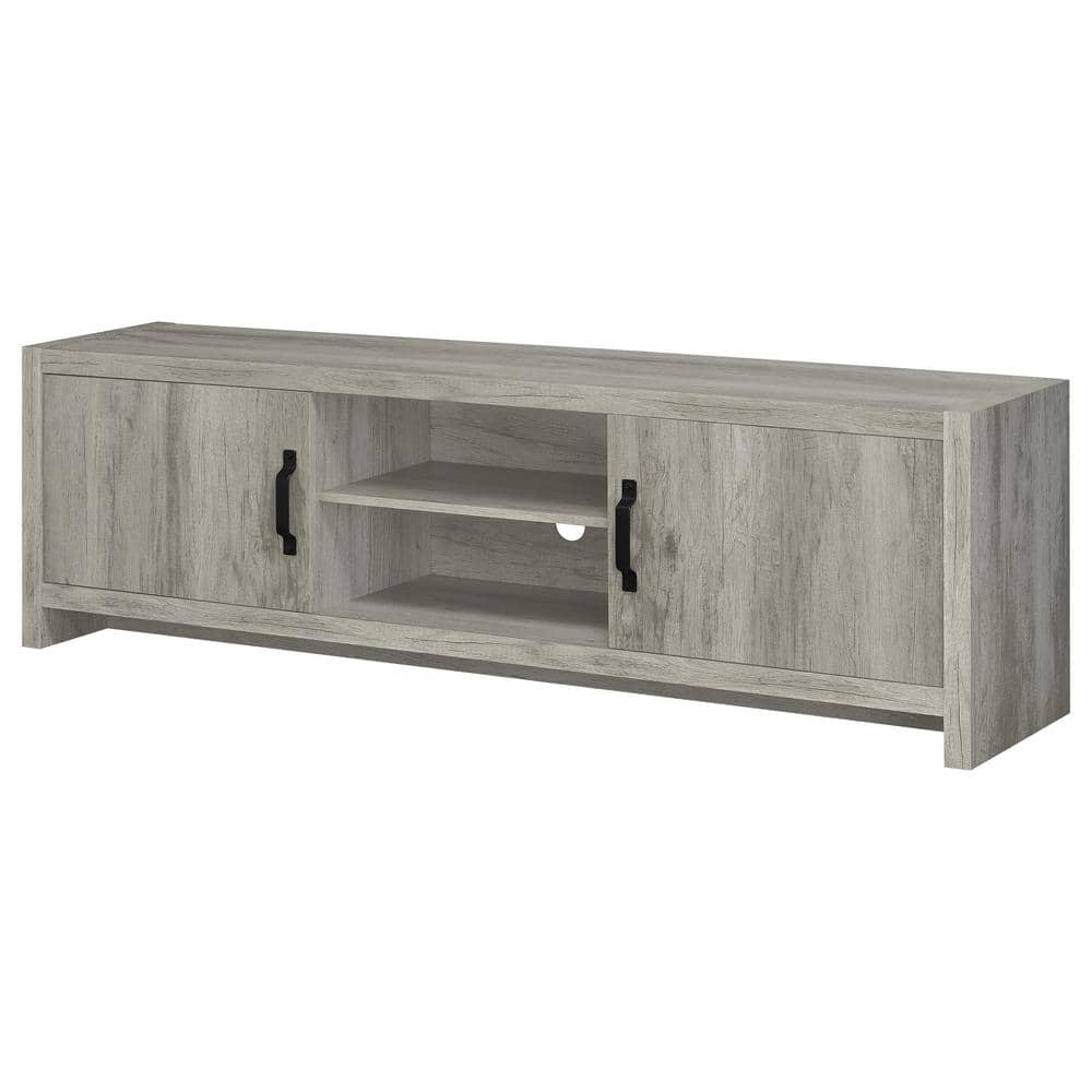 Gray Driftwood 71" TV Console with Cabinets