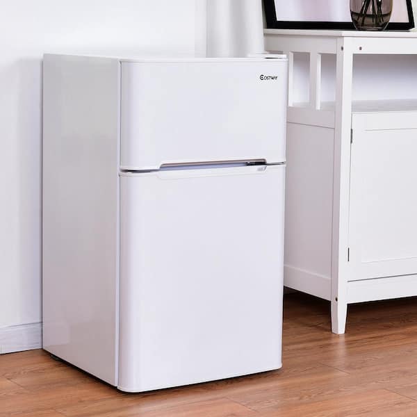 COSTWAY Compact Refrigerator, 3.4 Cu. Ft. Classic Fridge with Adjustable  Removable Glass Shelves, Mechanical Control, Recessed Handle, Fridge  Freezer