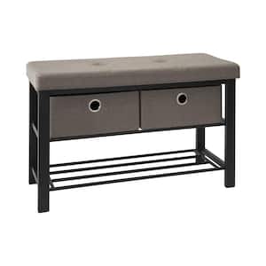 Entryway Double Bench 31.9 in. H x 12.6 in. W with 3-Pair Taupe Polyester Material Shoe Storage Bench