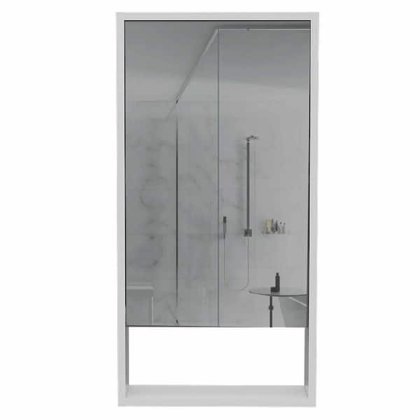 Zeus & Ruta 17.9 in. W x 35.4 in. H Rectangular White Recessed or Surface Mount Medicine Cabinet with Mirror with 2-Shelf
