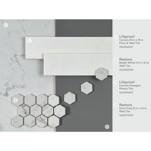 Restore Bright White 10 in. x 12 in. Glazed Ceramic Hexagon Mosaic Tile (0.81 sq. ft./each) Restore Bright White 10 in. x 12 in. Glazed Ceramic Hexagon Mosaic Tile (0.81 sq. ft./each)