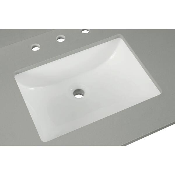 73 in. W x 22 in. D x 0.75 in. H Quartz Vanity Top in Earth Gray with White Basins 73 in. W x 22 in. D x 0.75 in. H Quartz Vanity Top in Earth Gray with White Basins