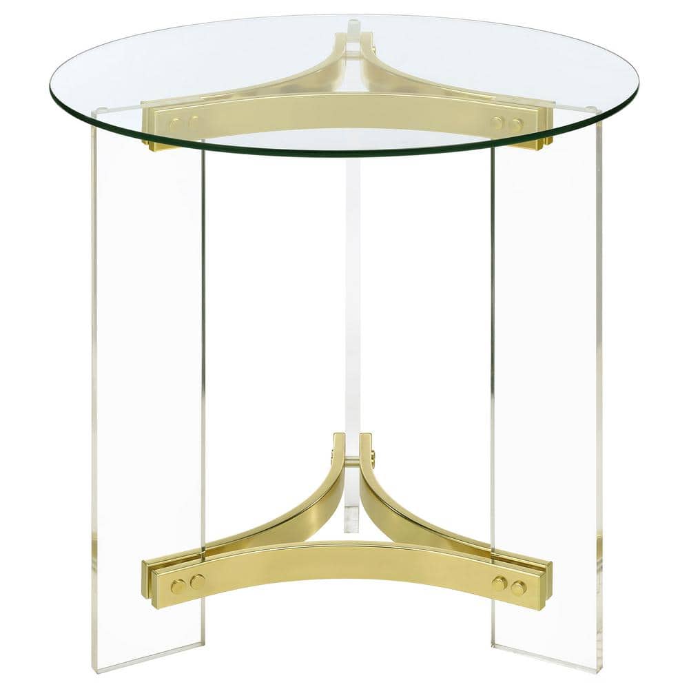 Janessa Round Glass Top End Table with Gold Acrylic Legs