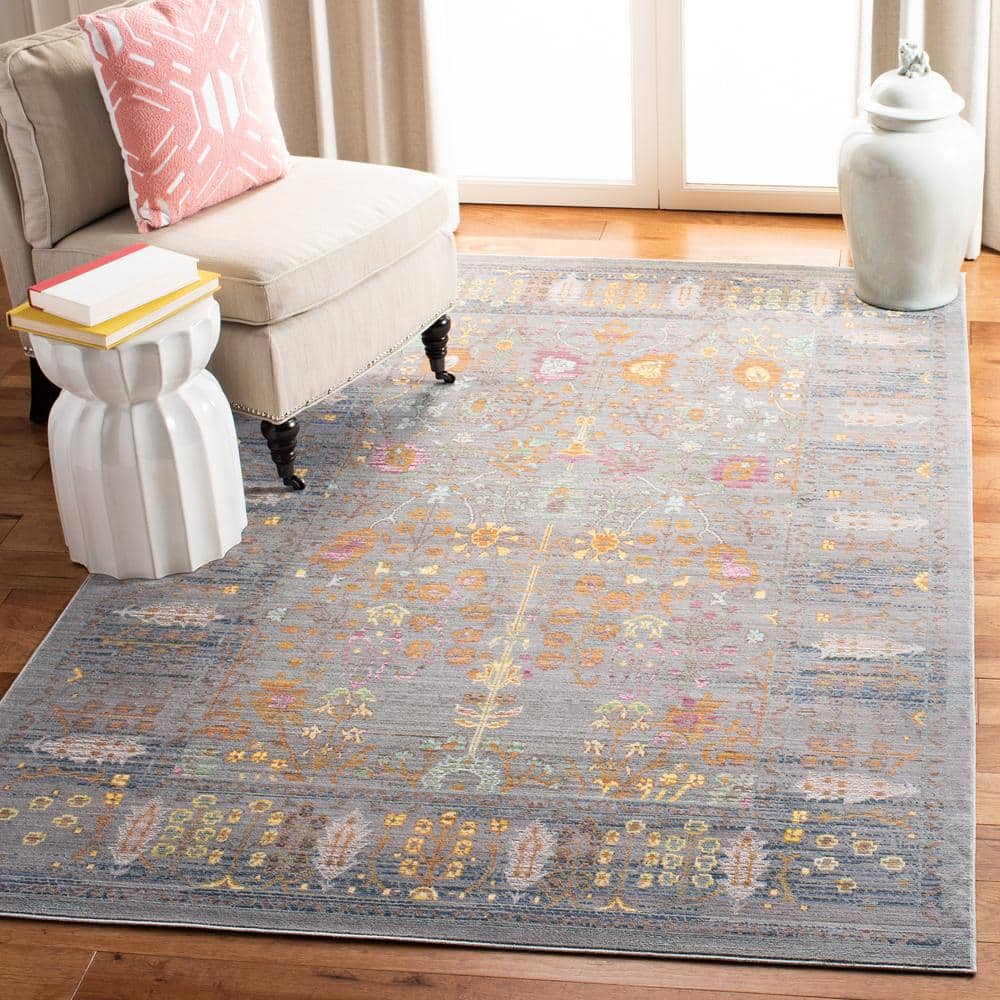 Handmade Square Grey and Multicolor Synthetic Area Rug