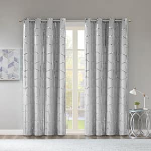 Khloe Grey/Silver Sheer 50 in. W x 84 in. L Blackout Curtain (Set of 2)