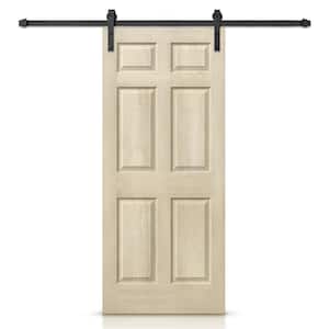 30 in. x 80 in. Vintage Cream Stain Composite MDF 6 Panel Interior Sliding Barn Door with Hardware Kit