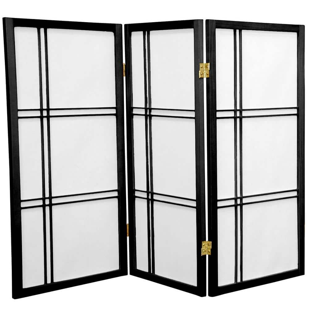 Oriental Furniture 3 ft. Short Double Cross Shoji Screen - Black - 3 Panels