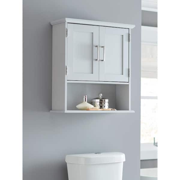 Shaker Style 23 in. W x 8.5 D x 25.1 H Bathroom Storage Wall Cabinet with Open Shelf in Dove Gray
