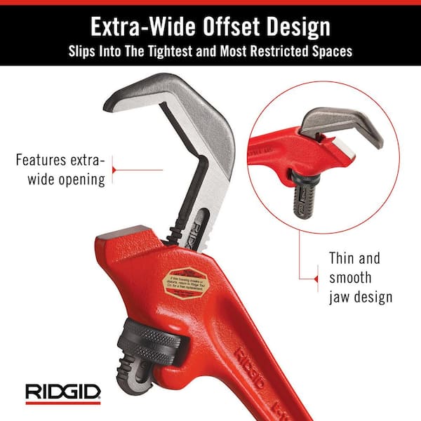RIDGID 9-1/2 in. Offset Hex Jaw Pipe Wrench, Sturdy Plumbing Pipe Tool with  Hex Jaw Mechanism for Extra Wide Opening 31305 - The Home Depot