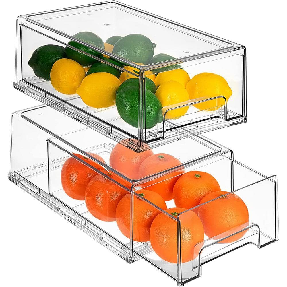 Sorbus 2 Pack Medium Clear Plastic Storage Pull Out Fridge Drawer