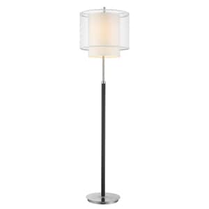 62 in. White and Silver Traditional Shaped Standard Floor Lamp With White Drum Shade