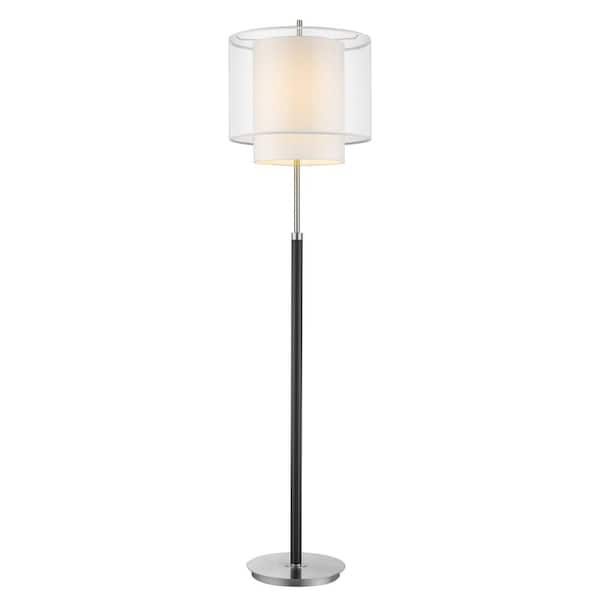 HomeRoots 62 in. White and Silver Traditional Shaped Standard Floor Lamp With White Drum Shade