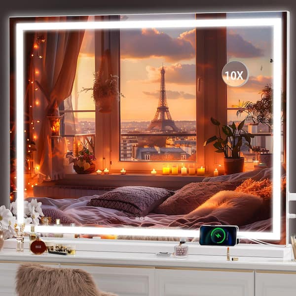 Vosuja 40 in. W x 30 in. H LED Makeup Mirror, White Lighted Vanity Mirror with Dimmable 3 Modes, Touch Screen Control