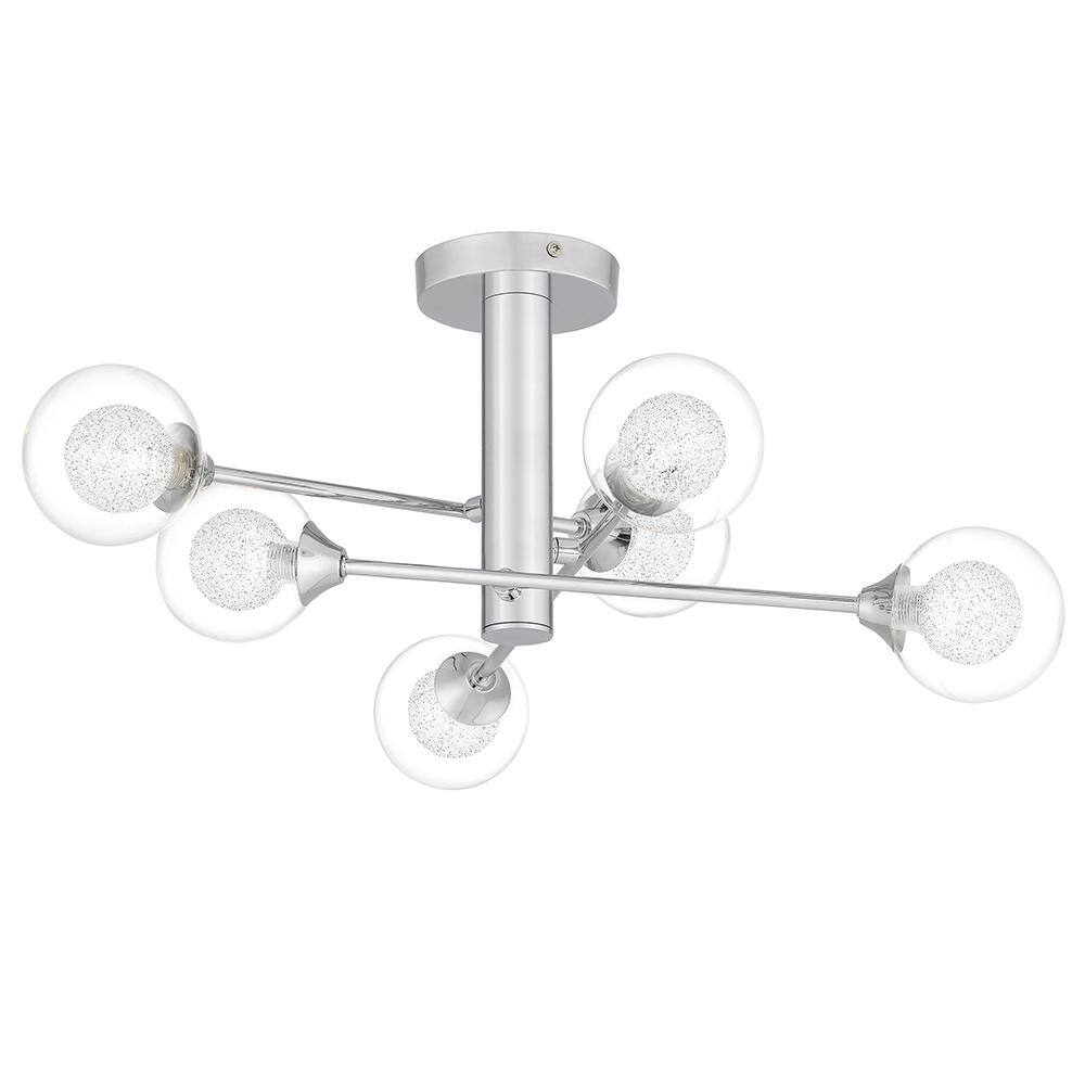 Modern Matte Black and Chrome Crystal LED Ceiling Light