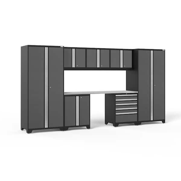 NewAge Products Pro Series 8-Piece 18-Gauge Stainless Steel Garage Storage System in Charcoal Gray (156 in. W x 85 in. H x 24 in. D)