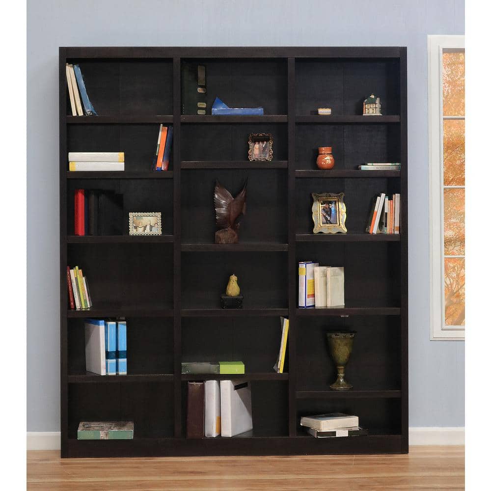 Espresso 84" Tall Adjustable Wood Triple Wide Bookcase