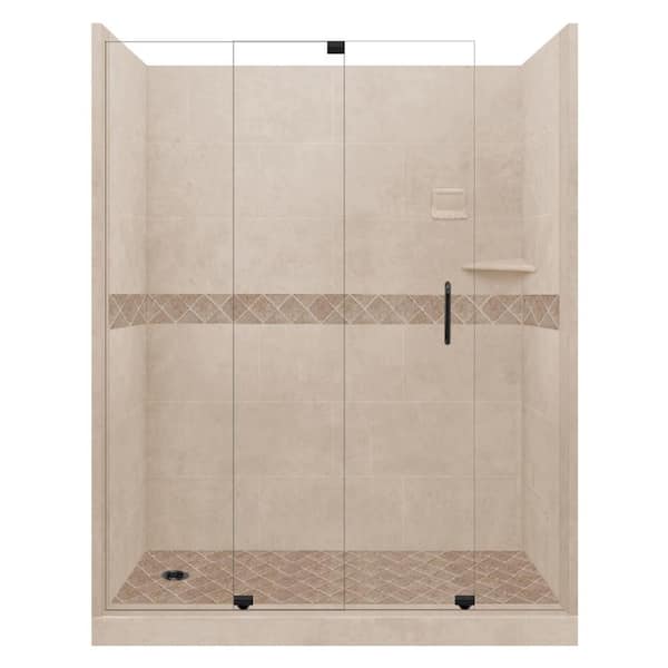 American Bath Factory Espresso Diamond Slider 32 in. x 60 in. x 80 in. Left Drain Alcove Shower Kit in Brown Sugar and Black Pipe Hardware