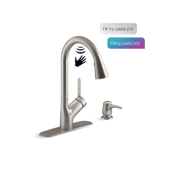 KOHLER Setra Single-Handle Voice Activated Pull-Down Sprayer Kitchen Faucet with Kohler Konnect in Vibrant Stainless
