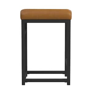 24 in. Carmel Backless Metal Faux Leather Seat Counter Stool