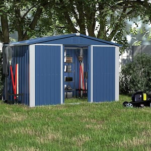 8.5 ft. x 6.5 ft. Metal Outdoor Garden Storage Shed with Sliding Door and Waterproof Roof, Freestanding Cabinet in Blue