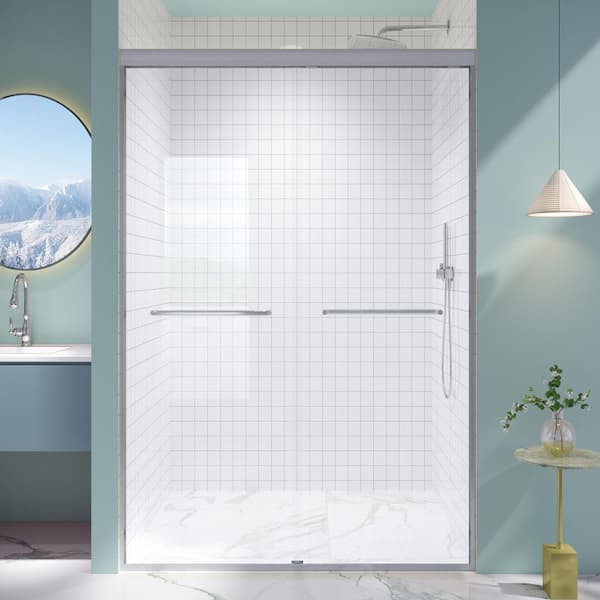 44 in.-48 in. W x 72 in. H Double Sliding Framed Bathroom Shower Door with 1/4 in. Tempered Glass in Brushed Nickel