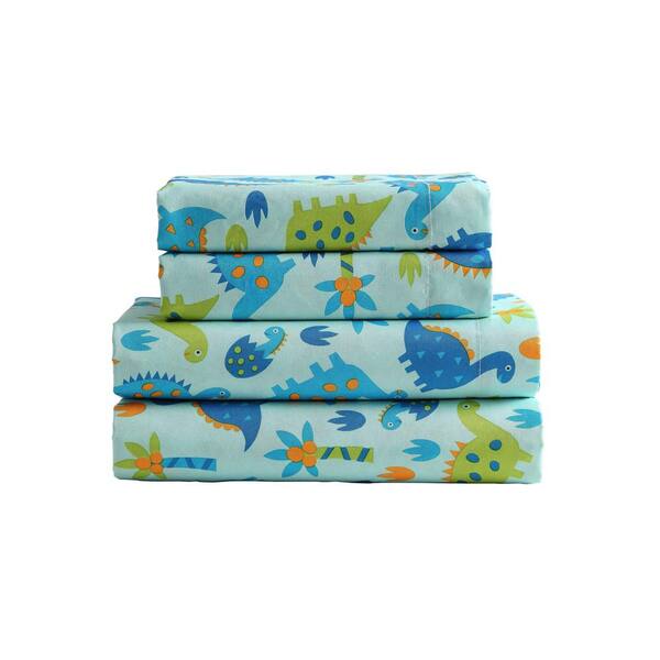 Kute Kids 4-Piece Baby Dinosaurs Geometric Microfiber Full Sheet Set