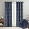 Sun Smart Elysia Navy Damask Knitted Jacquard Damask 50 in. W x 84 in. L  Blackout Grommet Top Curtain SS40-0101 - The Home Depot