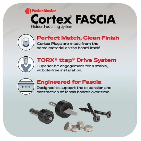 FastenMaster Cortex Hidden Fastening System for Trex Transcend Fascia –  1-3/4 inch Cortex screws and plugs – Island Mist (50 LF) FMCTXF-TX50TSLM -  The Home Depot