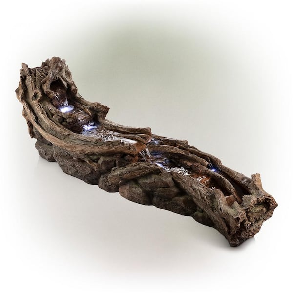 Alpine Corporation 26 in. Tall Indoor/Outdoor Wood River Log Fountain with LED Lights