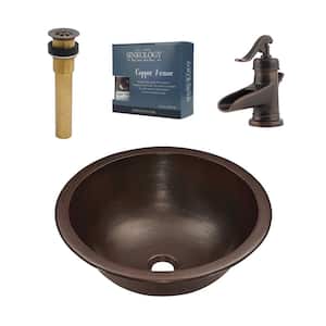 Darwin All-In-One 16 in. Undermount or Drop-In Copper Bathroom Sink with Pfister Rustic Bronze Faucet and Drain